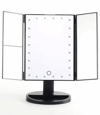 1 Trifold Cosmetic Vanity Mirror With Led Lights Customized 21 Led Light Usb Charge Battery Powered Folding Cosmetic Makeup Mirror