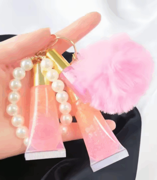 1 Keychain Lip Gloss with Mirror Finish Hydrating Mineral Glossy Lip Tint Cute Pearl Lanyard Lip Balm