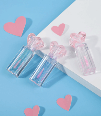 1 Pink Heart Shimmer Lip Oil Bottle Moisturizing Vegan Color-Changing Hyaluronic Acid Collagen Lip