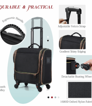 1 Beauty Make up Bag Soft-sided Nylon Rolling Makeup Case Soft Rolling Makeup Trolley Bag