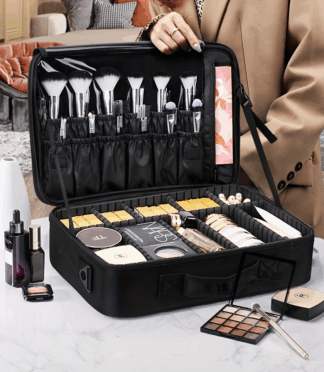 1 bag Black Makeup Organizer Case Artist Makeup Bag Large Capacity Cosmetic Bag Makeup Bag with Three Layers