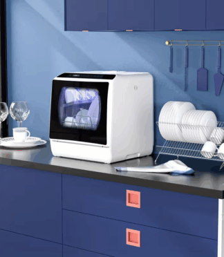 1 Portable Countertop Dishwasher with 5-Liter Built-in Water Tank And Air-Dry Function, 5 Washing Programs Mini Dishwasher