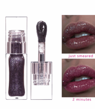 Vegan Lip Oil with Color-Changing Hyaluronic Acid Vitamin C Moisturizing Lip Plumper with Fruit Flavoring Clear Gloss Big Brush