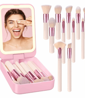 Women and Teen Girl Travel Essentials LED Light Flat Makeup Brush Set Birthday Gifts and Bridesmaid Ideas Trendy Stuff