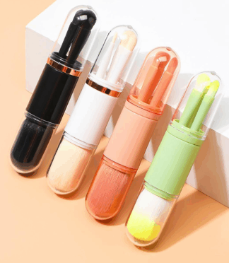 Makeup Brush Set Cosmetic Kit Mini High Quality Vegan 4 in 1 Powder Blush Highlighter Travel Beauty Tools