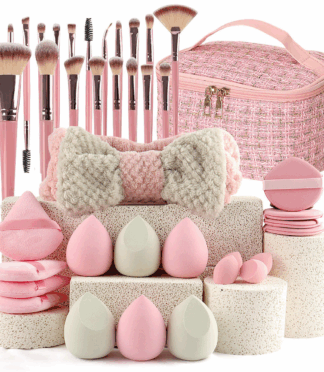 40-Pieces Cross-Border Beauty Tool Set Travel Makeup Bag Full Set with Nylon Makeup Puff for Lips Pre-Post-Makeup