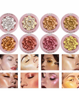 Vegan Cruelty-Free Rose Shimmer Waterproof Highlighter Pressed Powder Smooth Mineral Face Makeup Palette