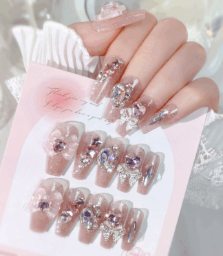 European and American Glitter Nail Wear Nail Patch Rose butterfly Artificial Diamond Nails