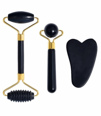 Black Jade Facial Roller Guasha Tool Kit Pure Bian Stone Face Shaping Skincare Beauty Roller and Gua Sha Massage Set