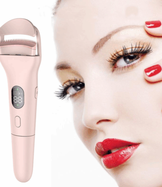 Portable Pink Mini Electric Heated Eyelash Curler Silicon Plastic Material Features Electronic Makeup Tool